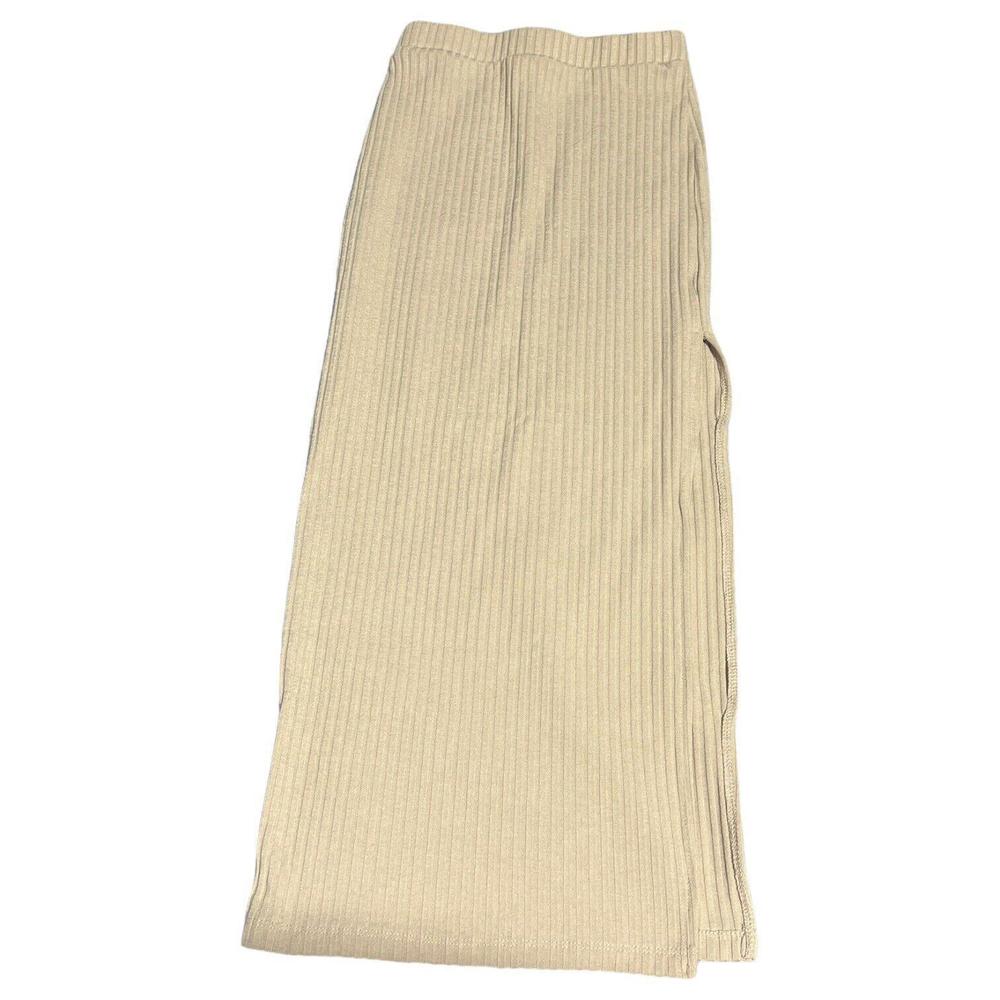 Princess Polly Womens Ribbed Knit Fitted Ellie Midi Skirt Slit Size 0 Beige - Picture 2 of 6